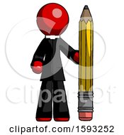 Poster, Art Print Of Red Clergy Man With Large Pencil Standing Ready To Write