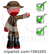 Poster, Art Print Of Red Detective Man Standing By List Of Checkmarks