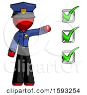 Poster, Art Print Of Red Police Man Standing By List Of Checkmarks