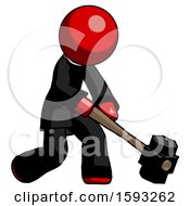 Poster, Art Print Of Red Clergy Man Hitting With Sledgehammer Or Smashing Something At Angle
