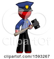 Poster, Art Print Of Red Police Man With Sledgehammer Standing Ready To Work Or Defend