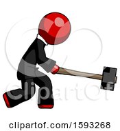 Poster, Art Print Of Red Clergy Man Hitting With Sledgehammer Or Smashing Something