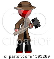 Poster, Art Print Of Red Detective Man With Sledgehammer Standing Ready To Work Or Defend