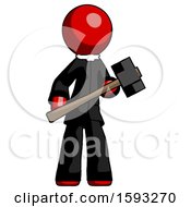 Red Clergy Man With Sledgehammer Standing Ready To Work Or Defend
