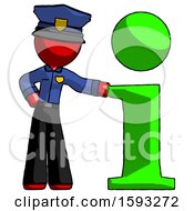 Red Police Man With Info Symbol Leaning Up Against It