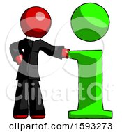 Poster, Art Print Of Red Clergy Man With Info Symbol Leaning Up Against It