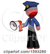 Poster, Art Print Of Red Police Man Holding Megaphone Bullhorn Facing Right