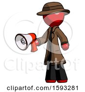 Poster, Art Print Of Red Detective Man Holding Megaphone Bullhorn Facing Right