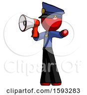 Poster, Art Print Of Red Police Man Shouting Into Megaphone Bullhorn Facing Left