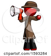 Poster, Art Print Of Red Detective Man Shouting Into Megaphone Bullhorn Facing Left