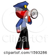 Poster, Art Print Of Red Police Man Shouting Into Megaphone Bullhorn Facing Right