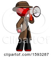Poster, Art Print Of Red Detective Man Shouting Into Megaphone Bullhorn Facing Right