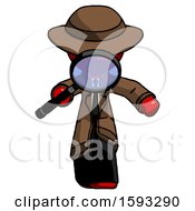 Poster, Art Print Of Red Detective Man Looking Down Through Magnifying Glass