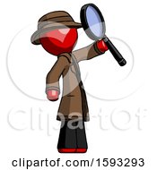 Poster, Art Print Of Red Detective Man Inspecting With Large Magnifying Glass Facing Up