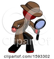 Poster, Art Print Of Red Detective Man Inspecting With Large Magnifying Glass Right