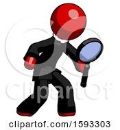 Poster, Art Print Of Red Clergy Man Inspecting With Large Magnifying Glass Right