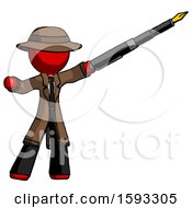 Poster, Art Print Of Red Detective Man Pen Is Mightier Than The Sword Calligraphy Pose