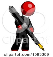 Poster, Art Print Of Red Clergy Man Drawing Or Writing With Large Calligraphy Pen