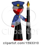 Red Police Man Holding Giant Calligraphy Pen