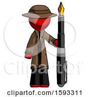 Poster, Art Print Of Red Detective Man Holding Giant Calligraphy Pen