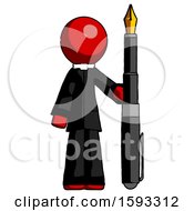Poster, Art Print Of Red Clergy Man Holding Giant Calligraphy Pen