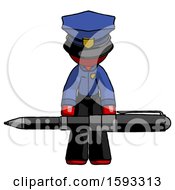 Poster, Art Print Of Red Police Man Weightlifting A Giant Pen