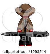 Poster, Art Print Of Red Detective Man Weightlifting A Giant Pen