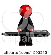 Poster, Art Print Of Red Clergy Man Weightlifting A Giant Pen