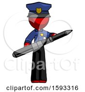 Poster, Art Print Of Red Police Man Posing Confidently With Giant Pen