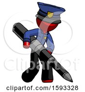 Poster, Art Print Of Red Police Man Writing With A Really Big Pen