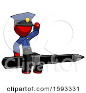 Poster, Art Print Of Red Police Man Riding A Pen Like A Giant Rocket