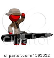 Poster, Art Print Of Red Detective Man Riding A Pen Like A Giant Rocket