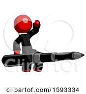 Poster, Art Print Of Red Clergy Man Riding A Pen Like A Giant Rocket