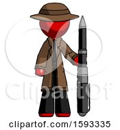 Poster, Art Print Of Red Detective Man Holding Large Pen