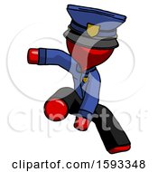 Red Police Man Action Hero Jump Pose
