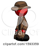 Red Detective Man Kneeling Angle View Left