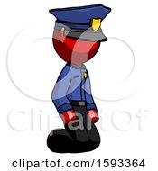 Red Police Man Kneeling Angle View Right