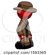 Red Detective Man Kneeling Angle View Right