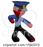 Red Police Man Karate Defense Pose Right