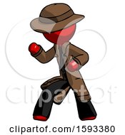 Red Detective Man Martial Arts Defense Pose Left