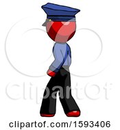 Poster, Art Print Of Red Police Man Walking Away Direction Left View