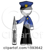 Poster, Art Print Of White Police Man Standing With Large Thermometer