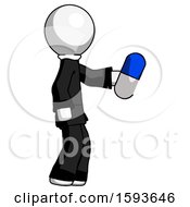 Poster, Art Print Of White Clergy Man Holding Blue Pill Walking To Right