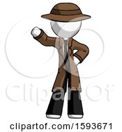 White Detective Man Waving Right Arm With Hand On Hip