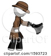 Poster, Art Print Of White Detective Man Dusting With Feather Duster Downwards