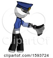 White Police Man Dusting With Feather Duster Downwards