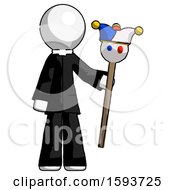 Poster, Art Print Of White Clergy Man Holding Jester Staff