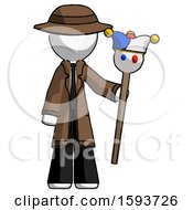 Poster, Art Print Of White Detective Man Holding Jester Staff