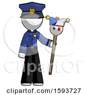 Poster, Art Print Of White Police Man Holding Jester Staff