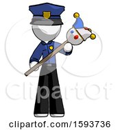 Poster, Art Print Of White Police Man Holding Jester Diagonally